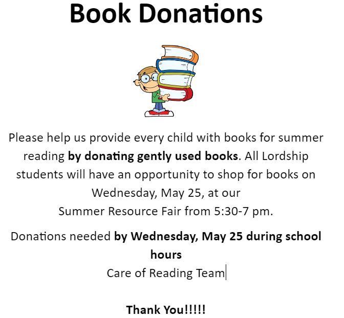 Book Donations Lordship Elementary School
